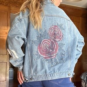 Carmar denim jacket with rose on the back